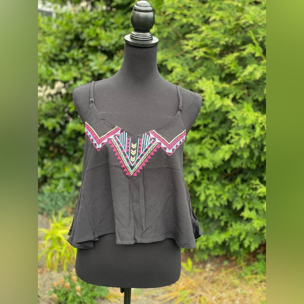 Black and Multi-Neon Embroidered Crop Tank Large (New)